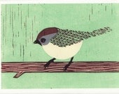Bird: BUSHTIT 5 X 7 linocut reproduction print
