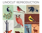 12 x 16 Size Poster Illustration Linocut Reproduction Fine Art Giclee Archival Print, Animals, Birds, Colorful