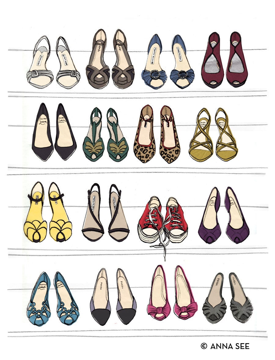 Designer Dream Shoe Closet Oversized Archival Fashion Illustration Print