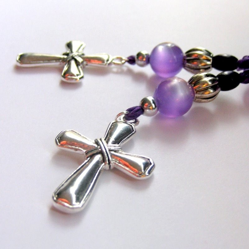 CUSTOM ORDER for Amie - Purple Beaded Ribbon Bookmark with Cross Ends