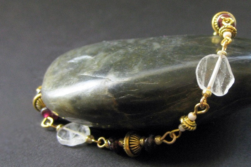 Garnet and Rose Quartz Gemstone Bracelet. Handmade Artisan Jewelry by Gilliauna