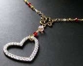 Rhinestone Heart Necklace in Sweetheart Colors. Handmade Necklace.