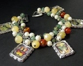Butterfly Bracelet. Beaded Charm Bracelet in Earth Colored Gemstones and Silver. Handmade Jewelry by Gilliauna