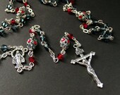 Swarovski Crystal Rosary in Siam Red and Montana Blue. Handmade Artisan Jewelry by Gilliauna