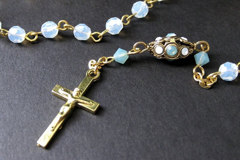 Oceans Sigh Swarovski Crystal Rosary. Handmade Rosaries by Gilliauna
