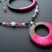 Wood Necklace, Bangle Bracelet, Set, Pink Fiber Wrapped. Handmade Artisan Jewelry by Gilliauna