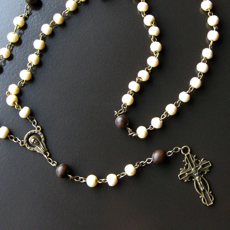 Wooden Rosary: . Holy Rosary Handmade with Wood and Bone - Sacred Vow. Handmade Rosaries by Gilliauna