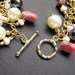 Pearl Charm Bracelet: Cluster Bracelet in Garnet Gemstone, Pink Rhodonite and Pearl Bracelet. Artisan Jewelry by Gilliauna