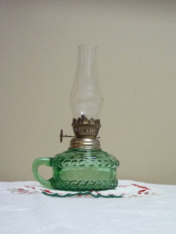 Items similar to 50s Green glass Hurricane Lamp Made in Hong Kong on Etsy