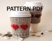PDF PATTERN - Knit - Cup Cozy Lova Lotta Latte Hearts  -Wool