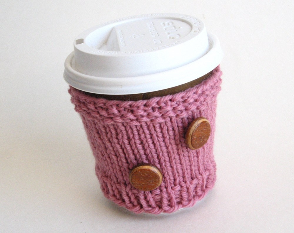 Rose Pink - Coffee Sleeve - Handknit Wool Cup Cozy - Lova Lotta Latte