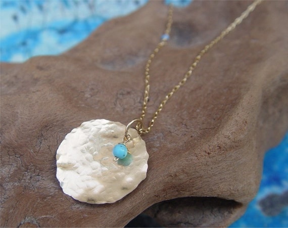 Large Gold Disc Necklace - Select Your Birthstone , 14K Gold Filled