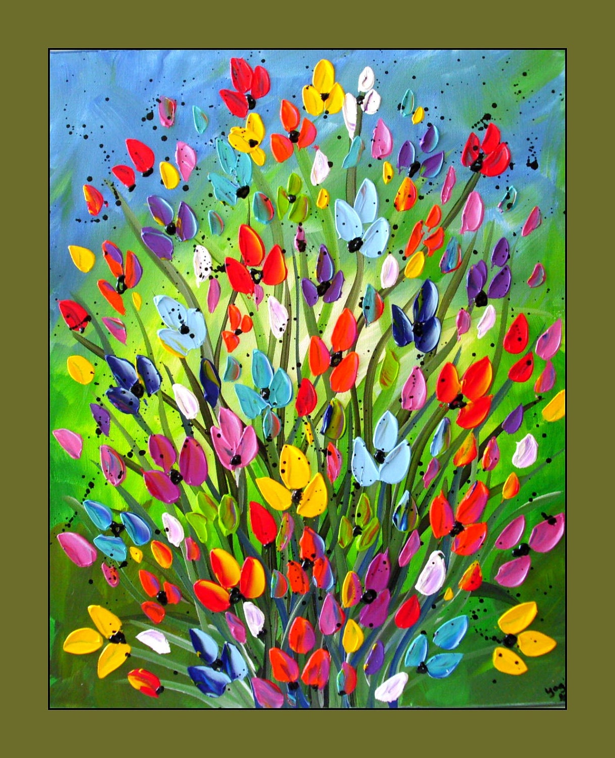 Colorful Flower Painting, Textured Flower Painting on Canvas 16x20 Wall Art, Home Decor