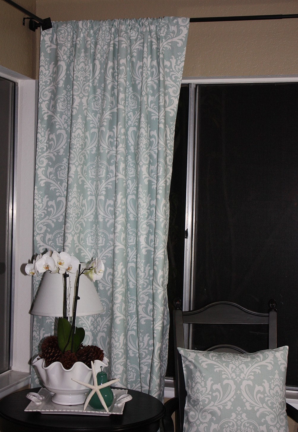 FREE U.S. Shipping - Set of Two 50x84 inch Designer Rod Pocket - Clip Ring Drapery Panels. Traditional Robin Blue and White Color. Lined.