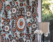 FREE U.S. SHIPPING - Set of Two 50x84 inch Designer Rod Pocket Drapery Panels. Suzani in Village and Natural - Unlined.