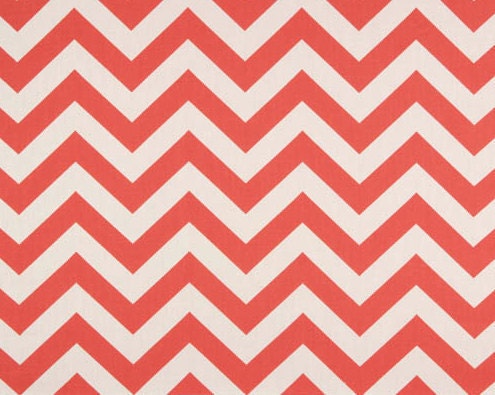 FREE U.S. SHIPPING - Set of Two 50x84 inch Designer Unlined Rod Pocket - Clip Ring Drapery Panels. Chevron Print in Coral and White.