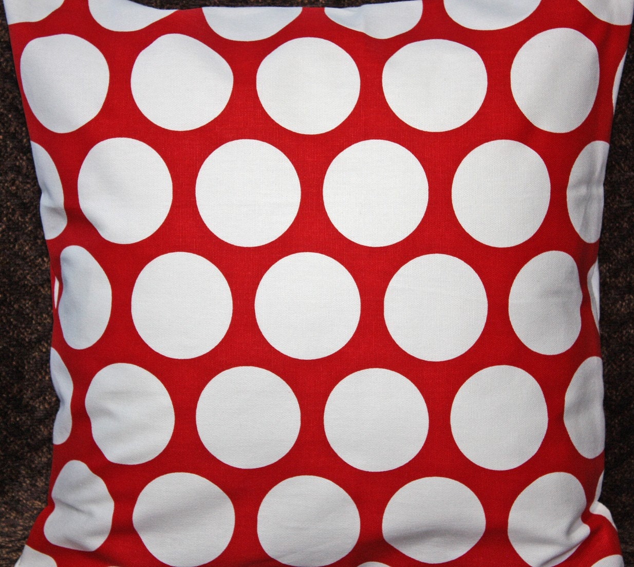 FREE SHIPPING Two 26x26 inch Designer Pillow Cover - Contemporary Lipstick Red and White Polka Dots.
