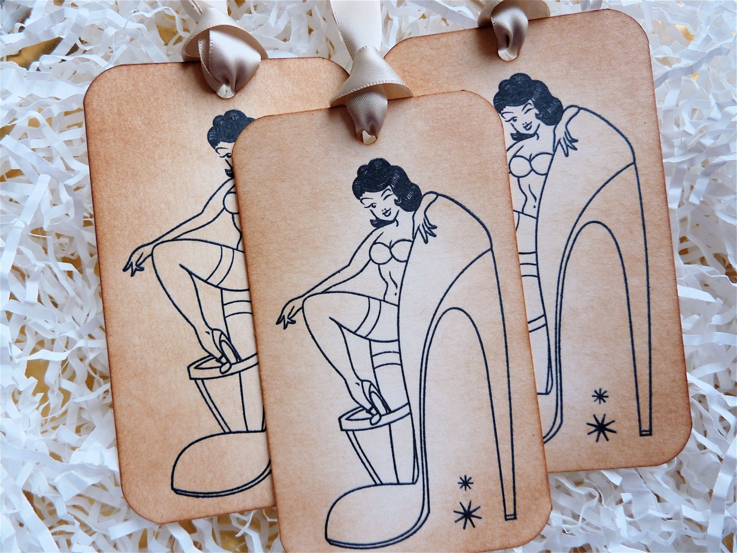 Vintage Pin Up Girl Favor Tags Lingerie/Bachelorette/ Bridal Shower - Set of 6