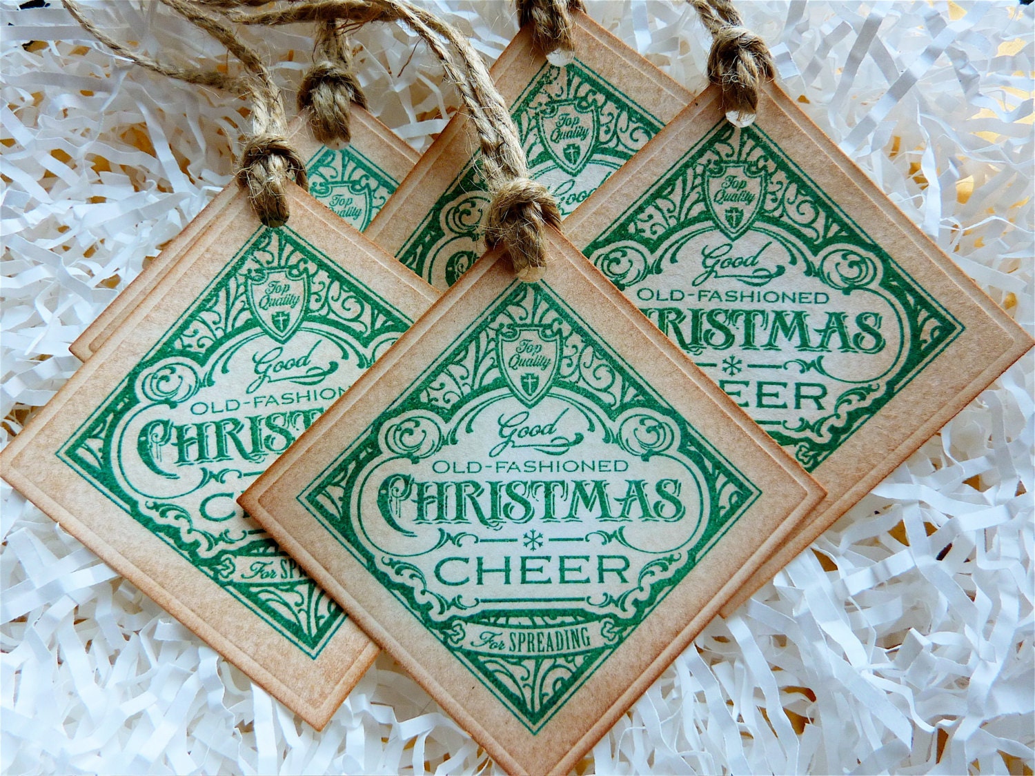 Old Fashioned Christmas Cheer Tags Labels Vintage Style Set Of Five