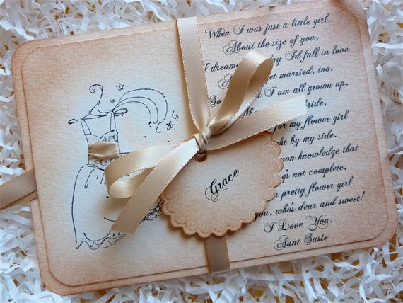 Will You Be My Flower Girl Handmade Luxury Vintage Style Keepsake Card Glittered Dress Sweet Poem