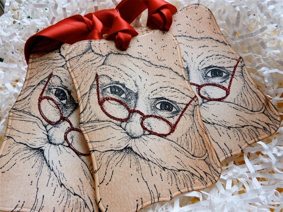 Vintage Christmas Santa Luxury Gift Tags Labels Glittered Set of Five