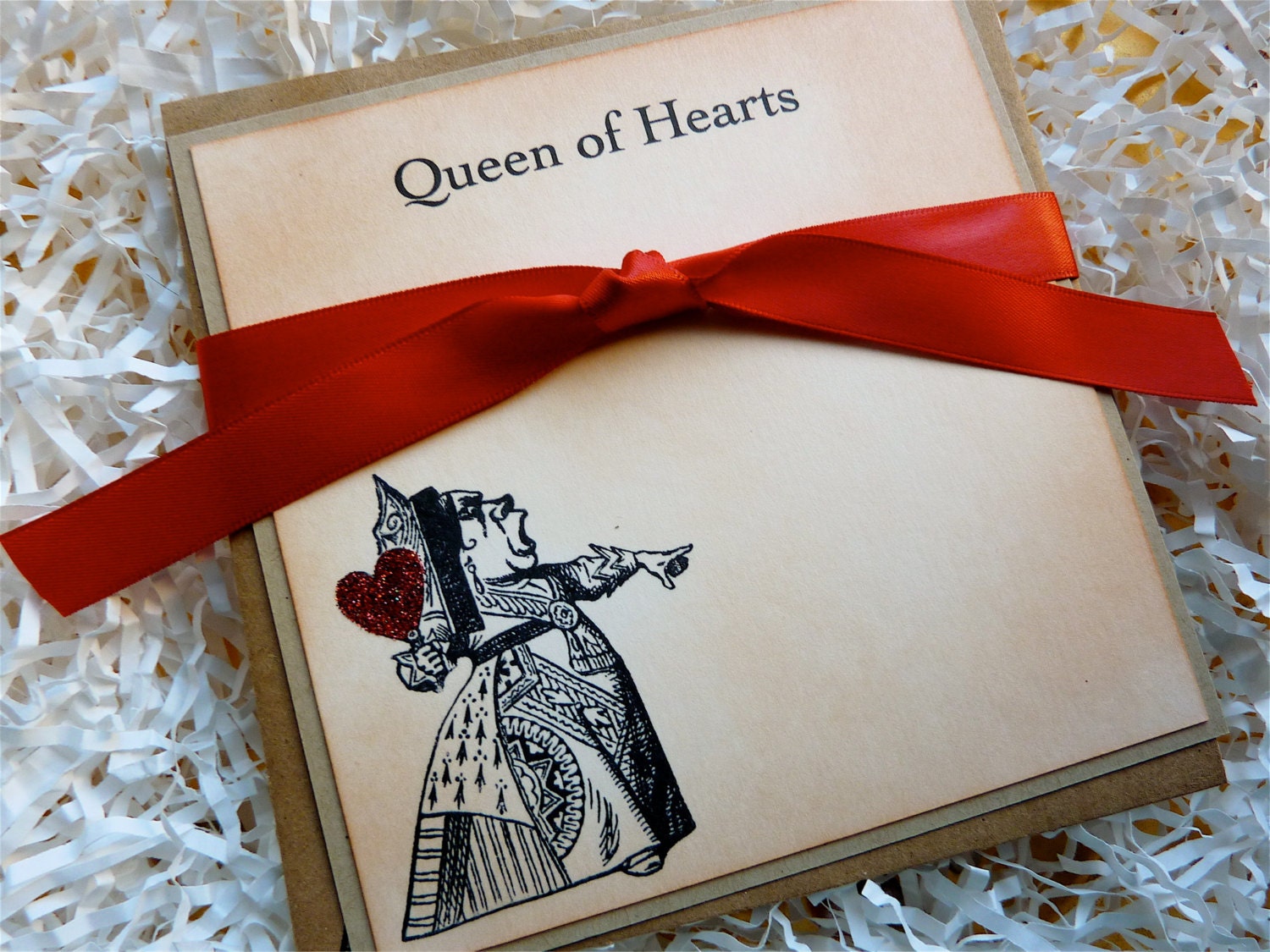 Alice In Wonderland Queen of Hearts Vintage Matted Flat Notecards/Envelopes Glittered Set of Five