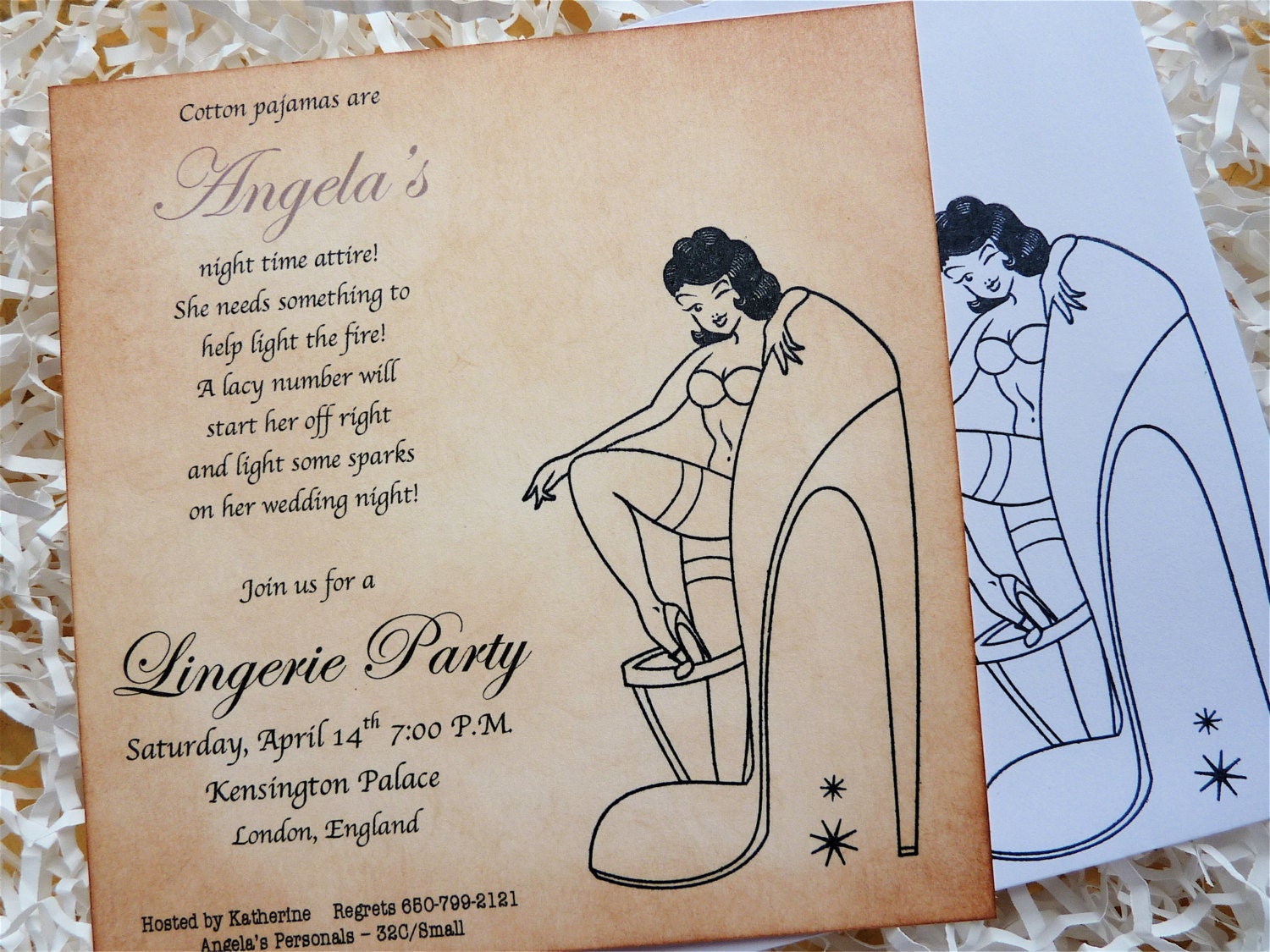Vintage Lingerie Shower Bachelorette Party Pin Up Girl Invitation/Favor Tags Party Bundle 10 Each