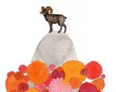 The Dahlias And The Mountain Goat - 8x10 Watercolor Print