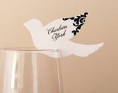Come Fly With Me damask wine glass dove placecards - set of 50