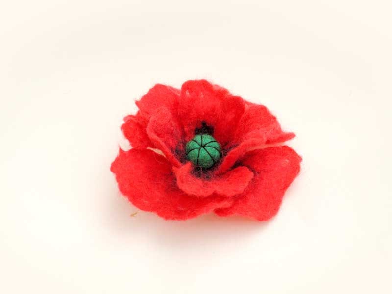 Hand  Felted brooch red poppy  flower from Merino Wool perfect St.Valentine gift, tender for baby