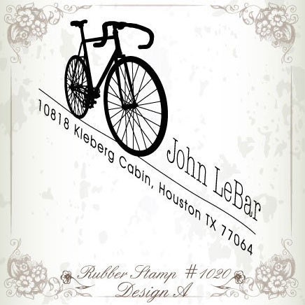 BIKE (Personalized Custom Rubber Stamp) Return Address Stamp, Photographed by, Created by, Teacher Stamp, From the library, Bicycle (1020)