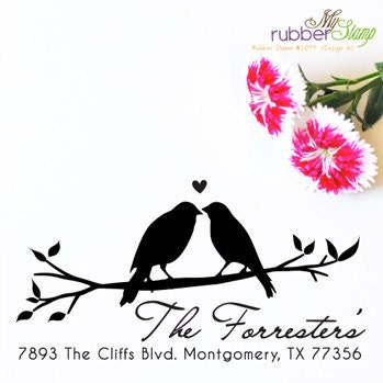 Love Birds Stamp: Custom Rubber Stamp (Love is in the air). Do-it-yourself Weddings Stationery, Address Stamp, Valentine's Day Gifts (2097)