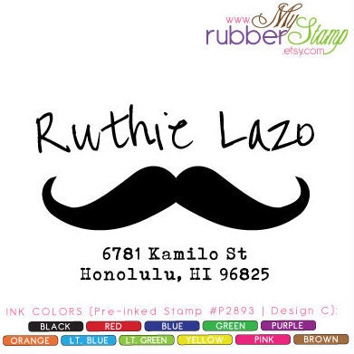 Mustache Self Inking Stamp. Personalized Birthday Gift Guide For Her, Gifts For Him, Custom Address Stamp (P2893)
