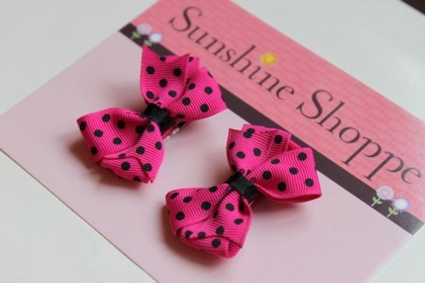 Boutique Style Baby Toddler Pinwheel Hair Bows -- Hot Pink and Black ---Set of 2