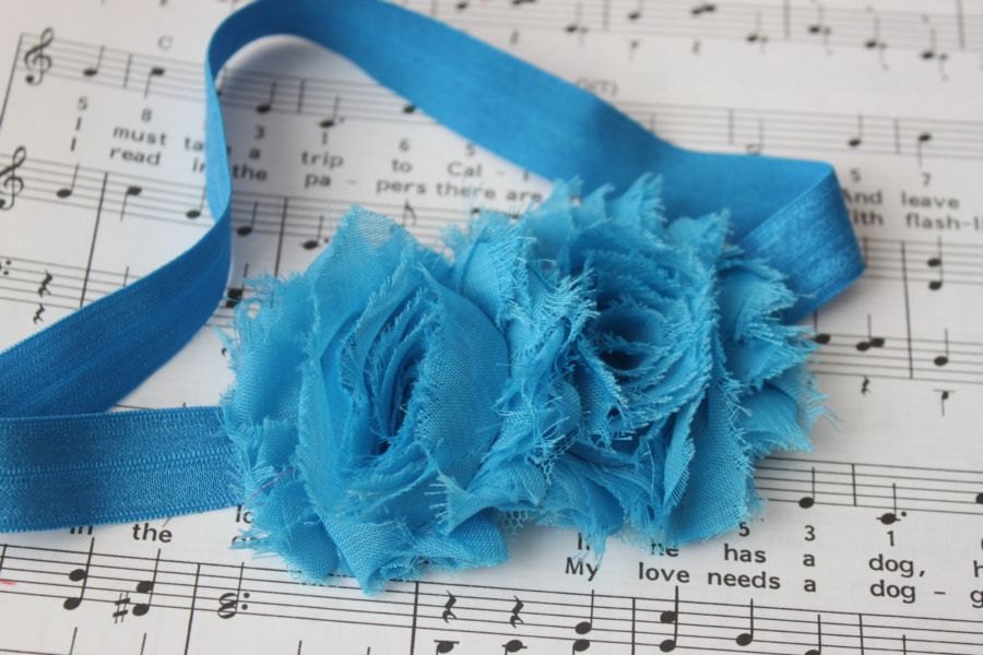 Boutique Style Baby Couture Chiffon Shabby Flower Headband Set - Turquoise Blue