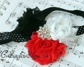 Boutique Style Baby Couture Chiffon Flower Headband Set - Triple Flower Mickey Inspired with Beautiful Vintage style Button
