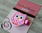 Boutique Style Baby Toddler Felt Clippie - Pink Embroidered  Owl