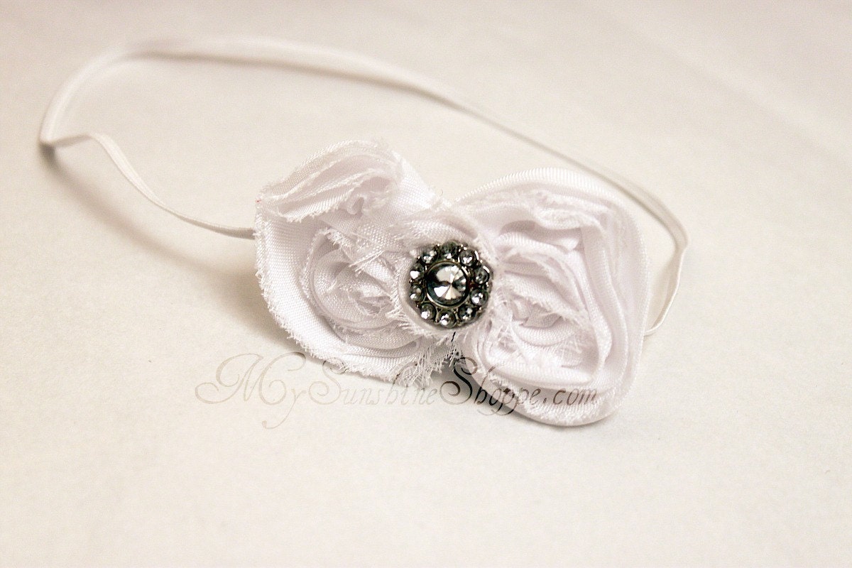 Boutique Shabby Chiffon Bow Headband in white