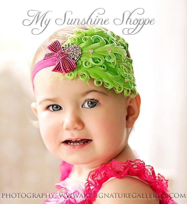 Boutique Style Couture Feather Headband Set - Lime-Aid  - stretch band
