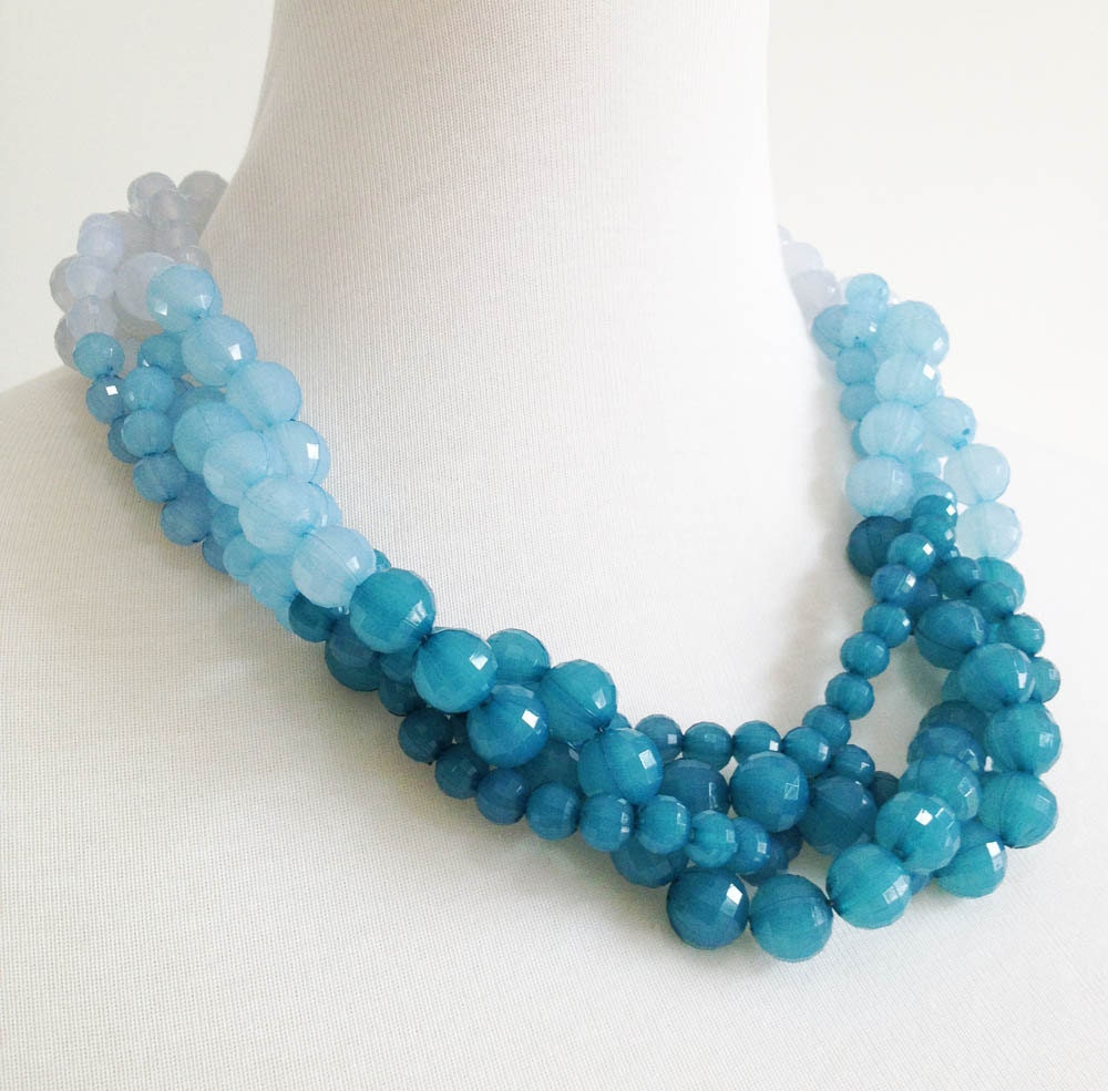 End of Summer Sale - Teal Aqua Blue Torsade Statement Necklace - Kate Spade Inspired Summer Color Blocking 2012 Special