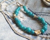 Blue Bracelet glass beads and metal flower beads