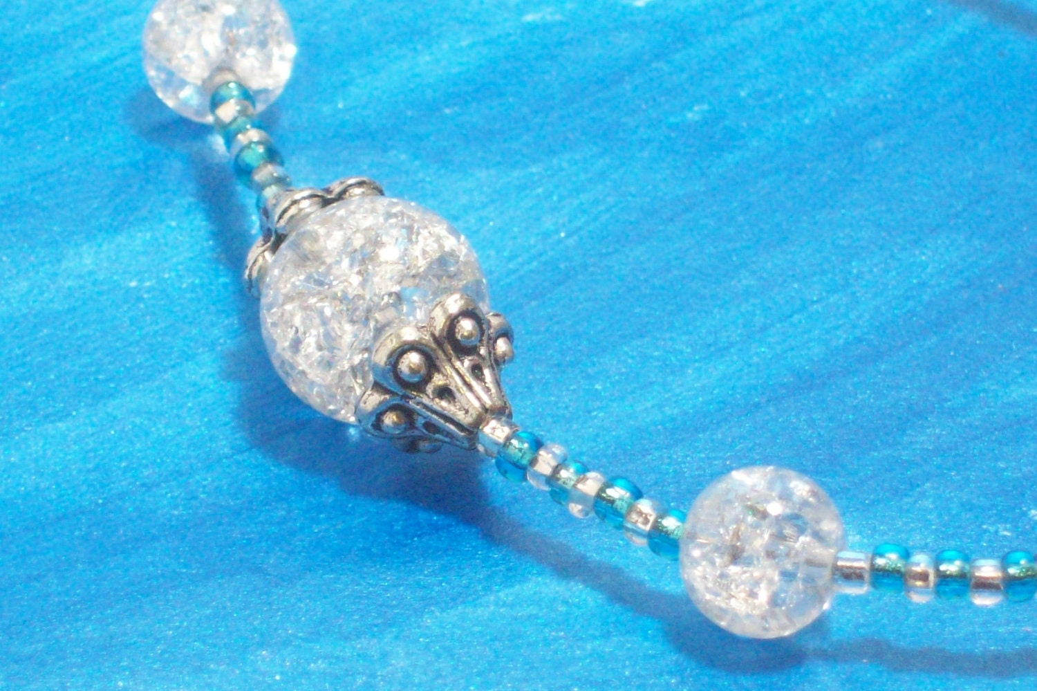 Blue and Silver seed beads with Crackle Beads- Fairytale bracelet
