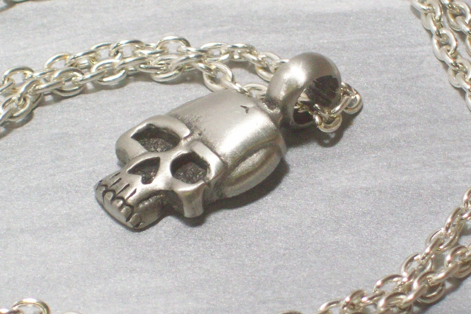 Pewter Skull Necklace 30 inches Can adjust length