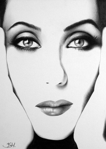 Cher Pencil Drawing Fine Art Portrait Print Signed by Artist 8x11"