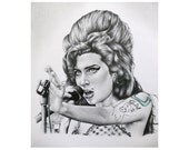 Amy Winehouse Pencil Drawing Fine Art Print Portrait Hand Signed by Artist
