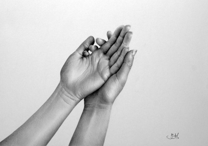 Pencil Drawing Fine Art Hands Print Hand Signed by Artist