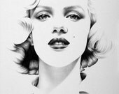 Marilyn Monroe Minimalism Original Pencil Drawing Fine Art Portrait Glamour Beauty SALE
