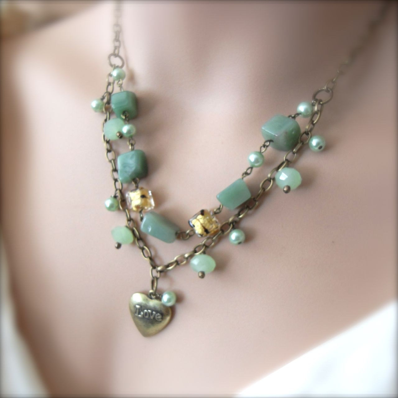 Margarita Mint Green Necklace Love Pendant Necklace Aventurine Gemstone Necklace - I love Myself
