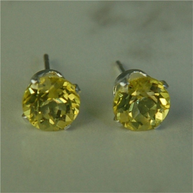 Canary Yellow Topaz Studs 2.30ctw 6mm Round Sterling Silver Earrings Solar Power