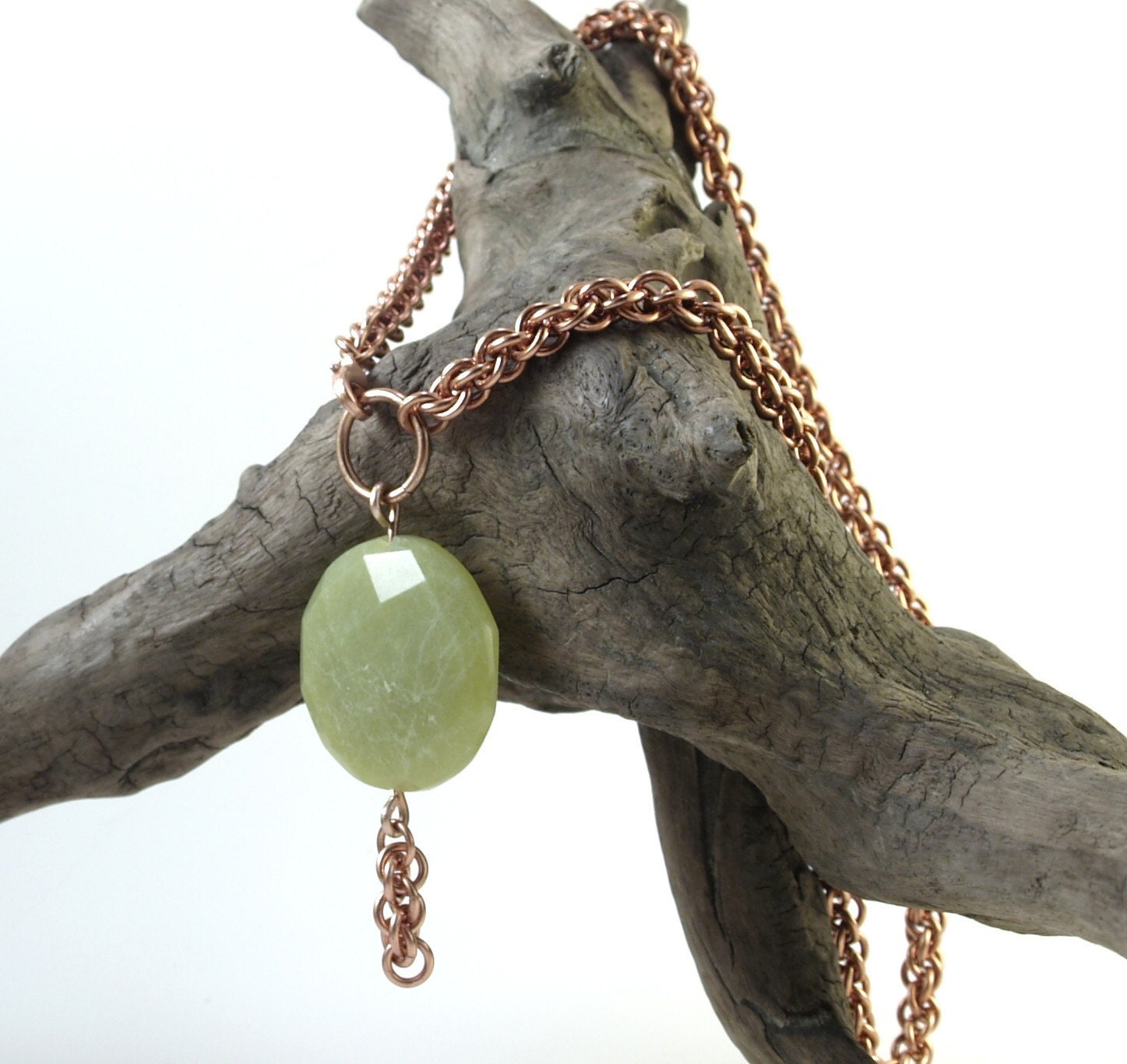 Copper Jens Pind Linkage Chainmaille Choker with Olive Jade Pendant